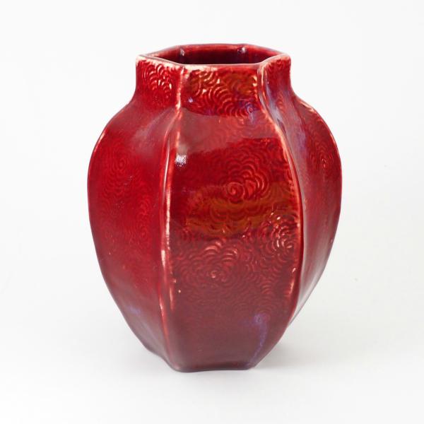 Handbuilt Pottery Ginger Jar in rich Cranberry Red Glaze picture