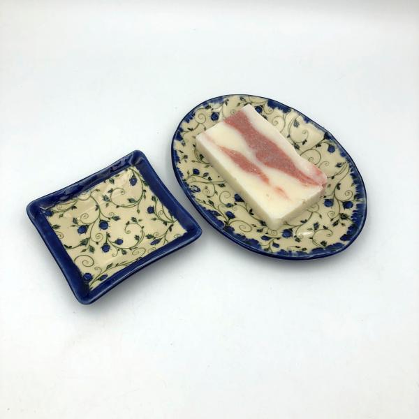 Ceramic soap dish & ring dish set in beautiful floral design and poppy or cobalt glaze picture