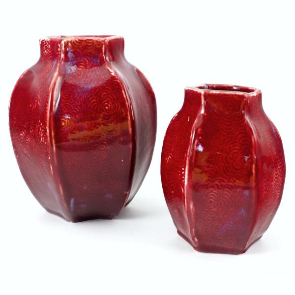 Handbuilt Pottery Ginger Jar in rich Cranberry Red Glaze picture