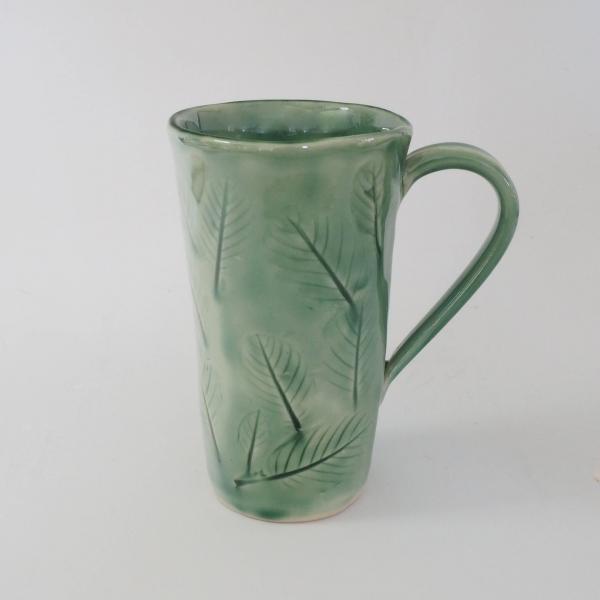 Handmade Pottery Coffee Mug for Nature Lover has Green Leaf Texture picture