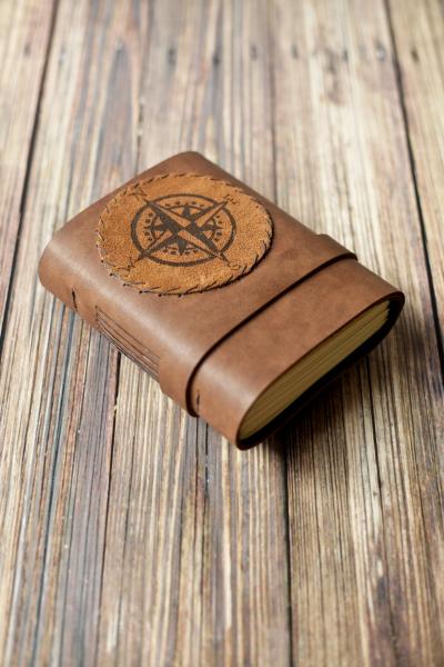 Leather Journal with Compass Design / Blank Cabin Guestbook picture