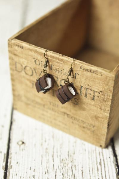 Brown Mini Leather Journal Earrings