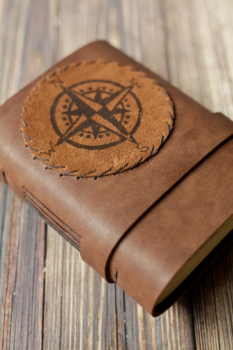 Leather Journal with Compass Design / Blank Cabin Guestbook picture