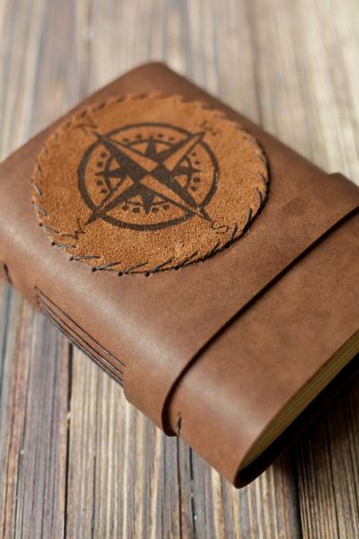 Leather Journal with Compass Design / Blank Cabin Guestbook picture