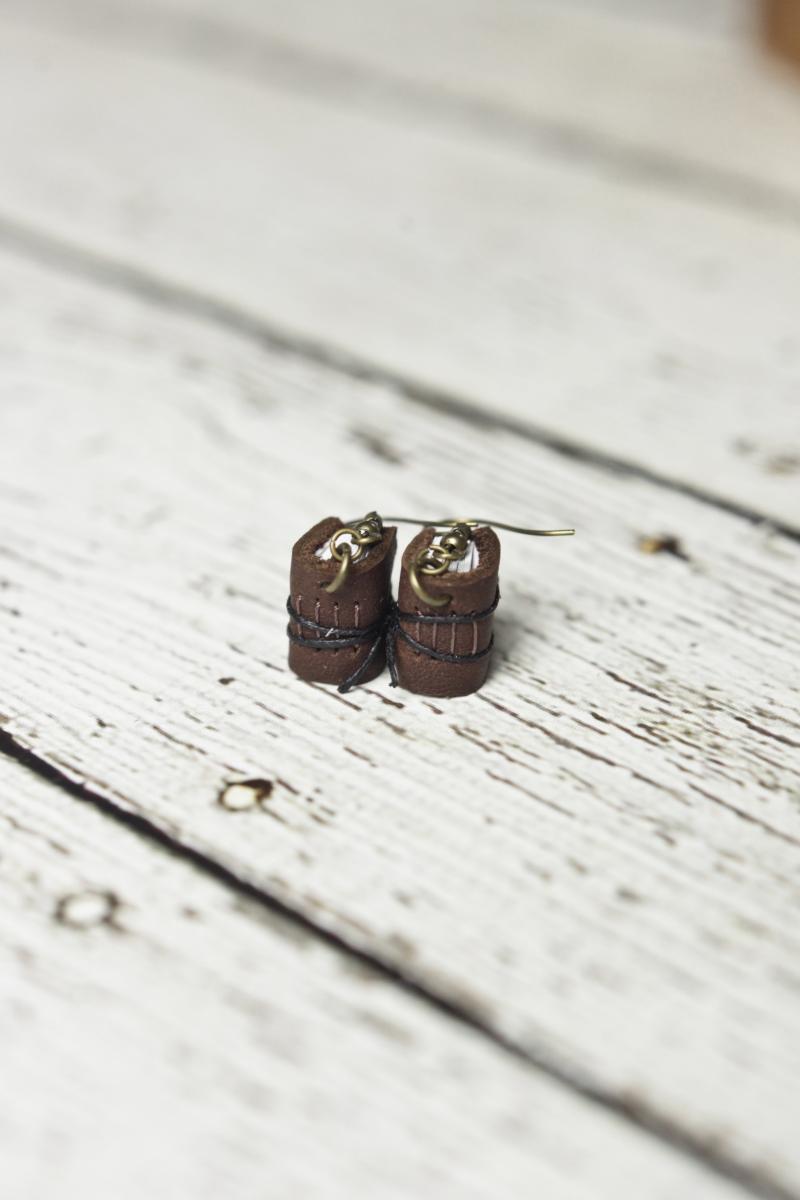 Brown Mini Leather Journal Earrings picture