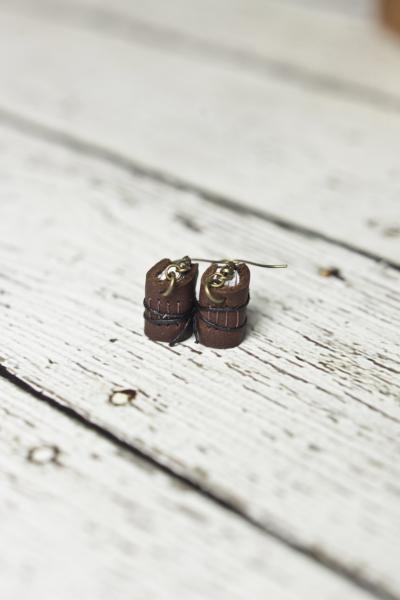 Brown Mini Leather Journal Earrings picture