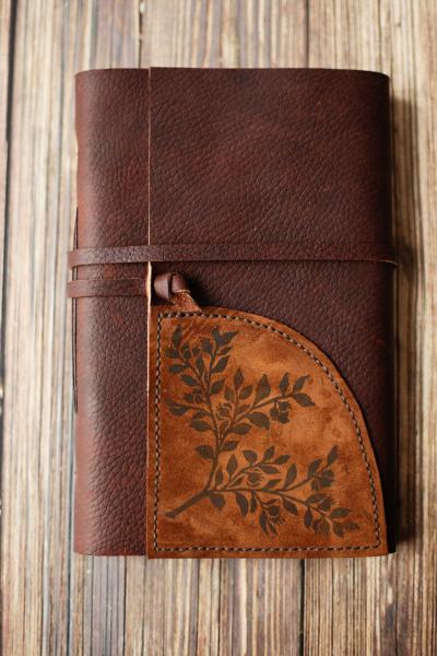 Large Leather Journal Sketchbook with Blueberry Plant Print picture