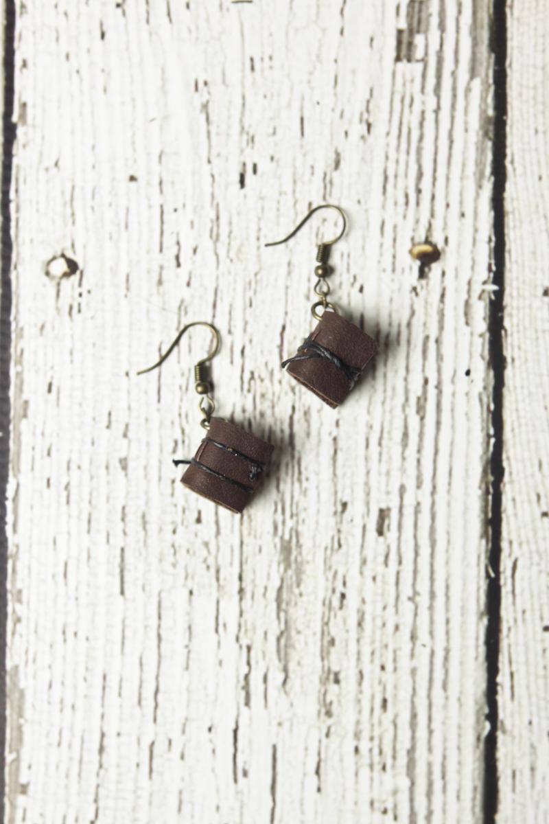 Brown Mini Leather Journal Earrings picture