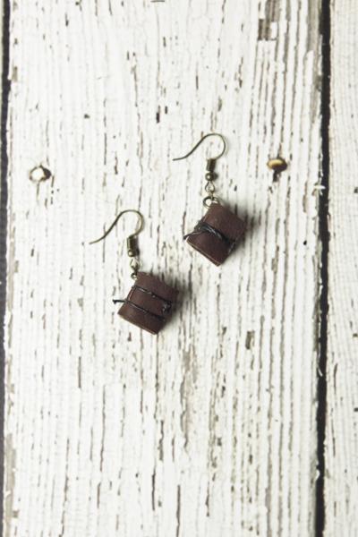 Brown Mini Leather Journal Earrings picture