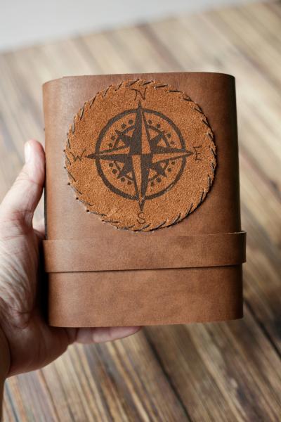 Leather Journal with Compass Design / Blank Cabin Guestbook picture