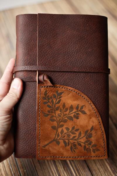 Large Leather Journal Sketchbook with Blueberry Plant Print picture