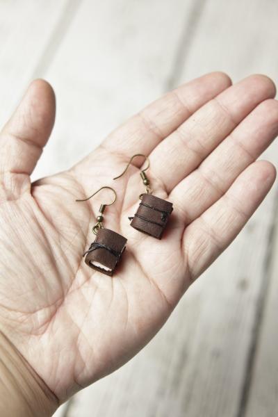Brown Mini Leather Journal Earrings picture