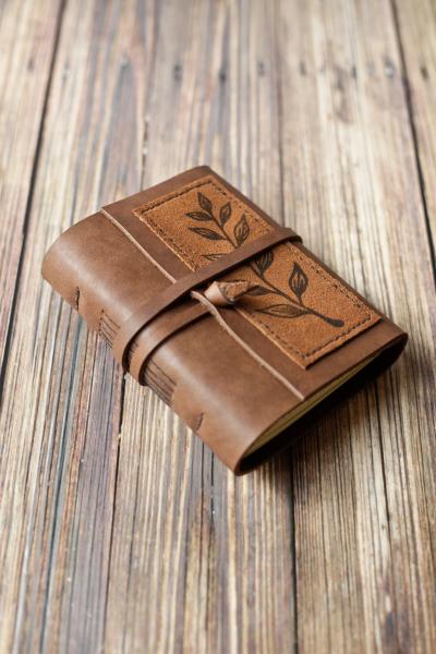 Leather Leaf Print Journal / Brown Leather Sketchbook picture