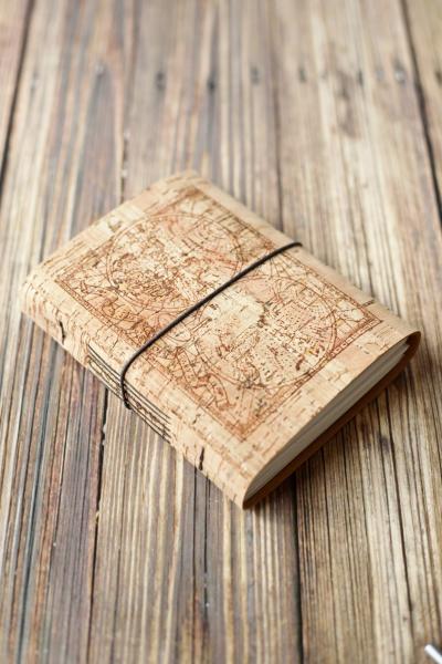 Cork Journal with Map, Rustic Travel Journal