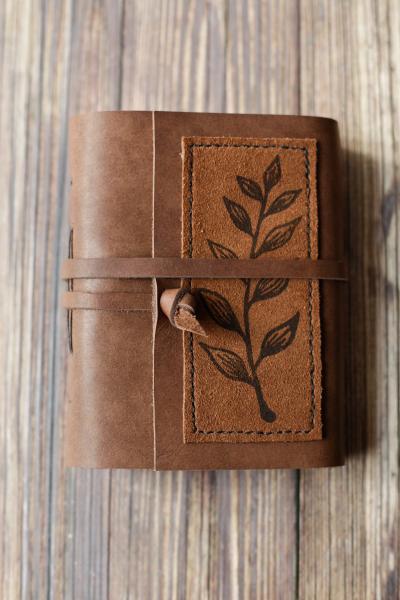 Leather Leaf Print Journal / Brown Leather Sketchbook picture