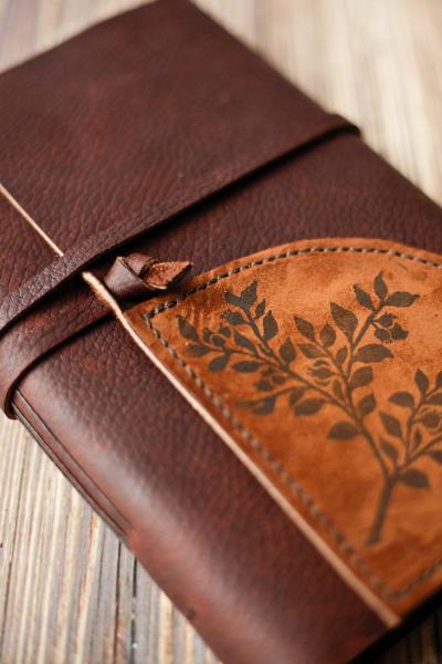 Large Leather Journal Sketchbook with Blueberry Plant Print picture