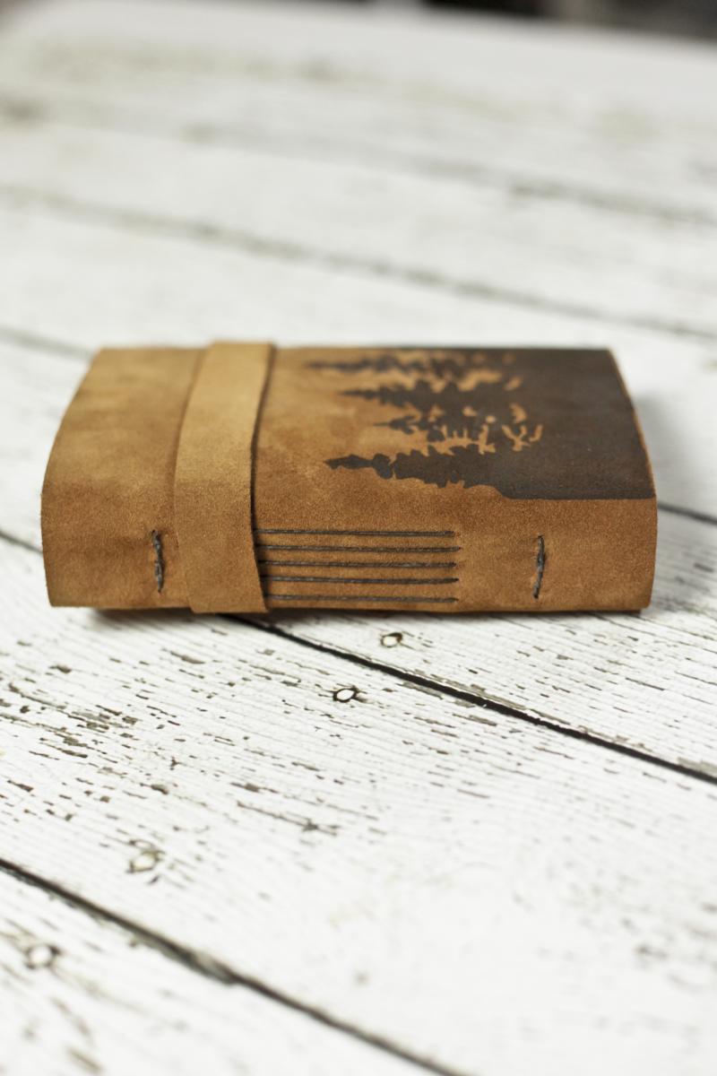 Leather Journal with Pine Trees / Travel Sketchbook picture