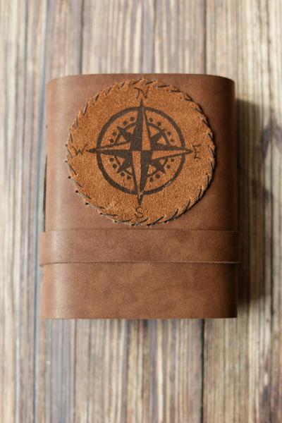 Leather Journal with Compass Design / Blank Cabin Guestbook picture