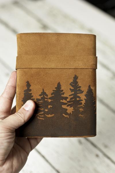 Leather Journal with Pine Trees / Travel Sketchbook picture