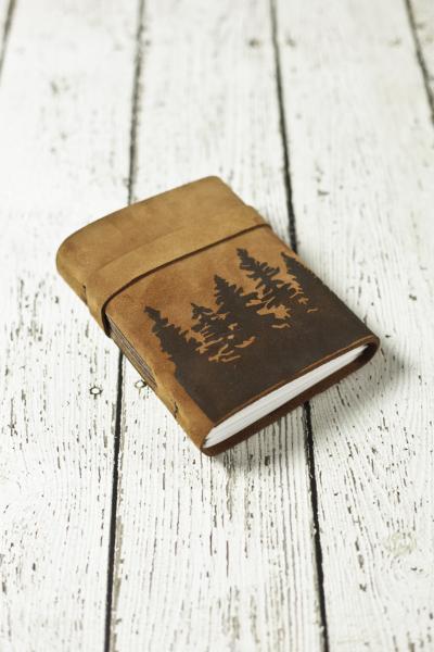 Leather Journal with Pine Trees / Travel Sketchbook