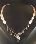 Silver Branch Drop Necklace with Pearls