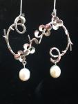 Swirl Rhodium Earrings with Pearl
