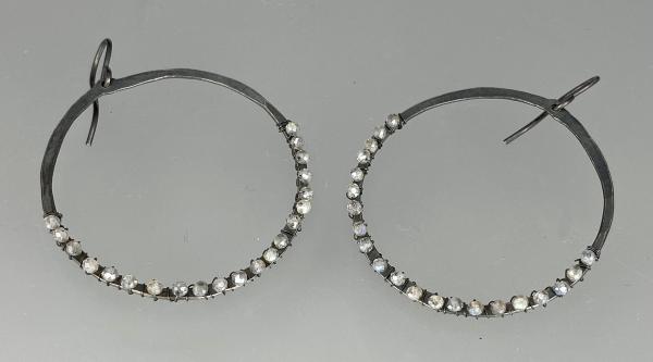 Oxidized silver hoops & gem earrings