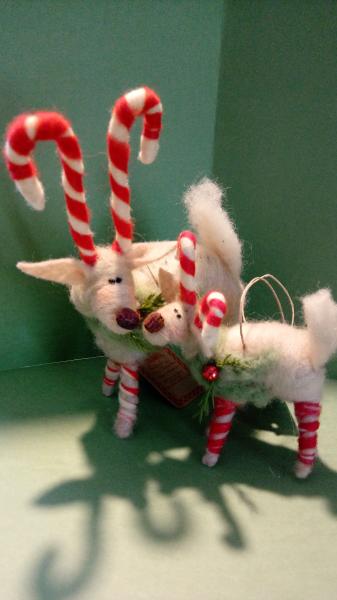 Candycane Reindeer 4" Felted Wool Ornament picture