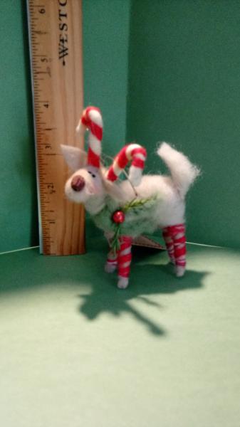 Candycane Reindeer 4" Felted Wool Ornament picture