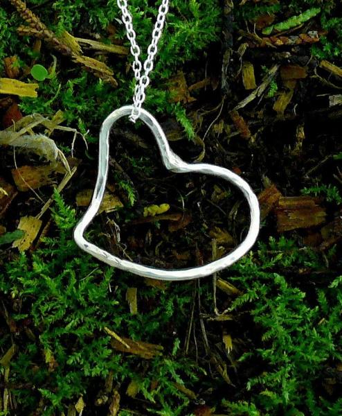 Hand Forged Hammered Floating Open Heart Sterling Silver Pendant for Valentines Day