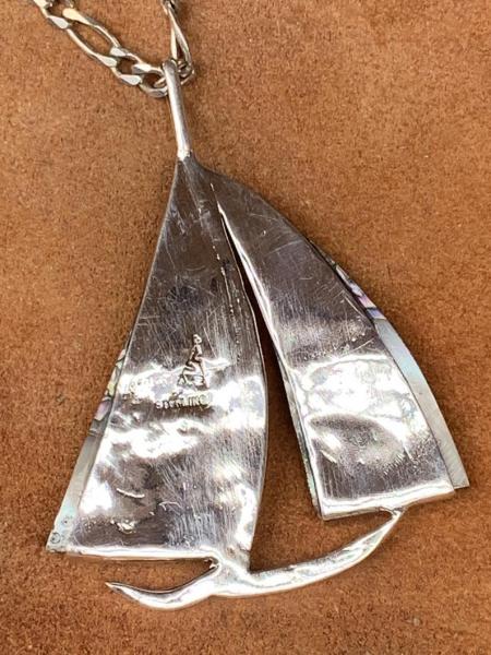 Large sailboat with abalone sales sterling silver picture