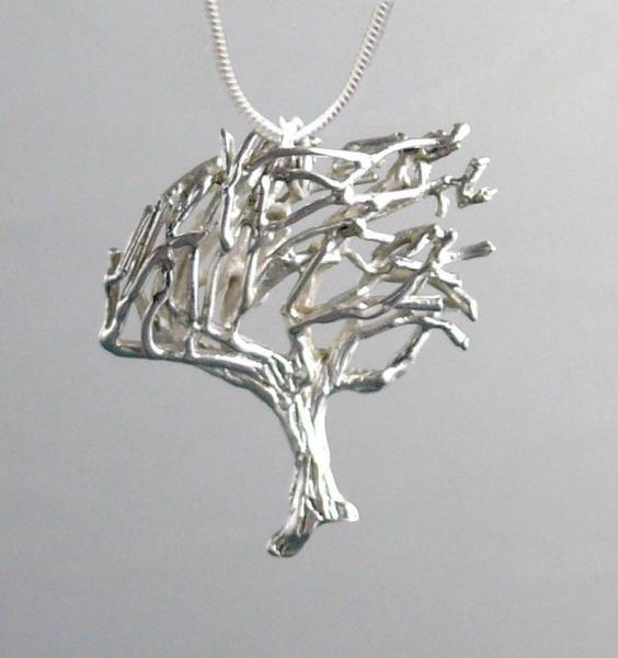 Tree Wind Blown Coastal Cypress Tree of Life Sterling Silver Pendant picture