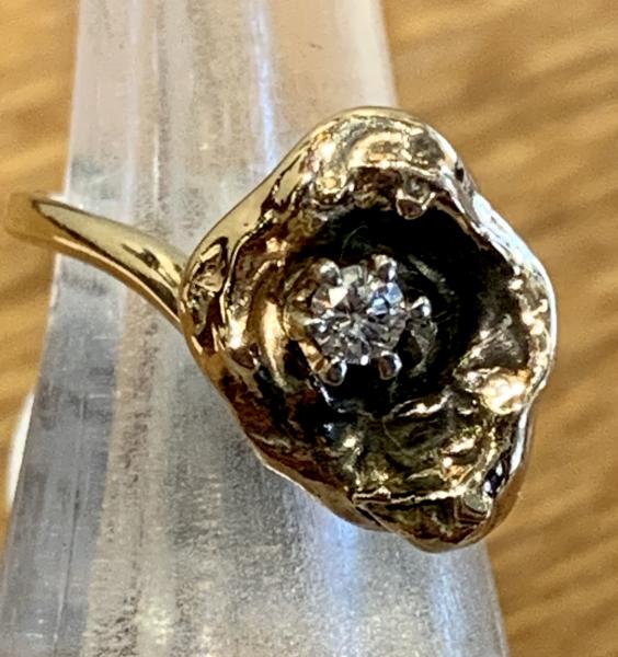 Water droplet diamond ring one of a kind 14kt gold