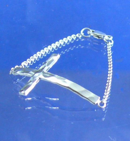 Hammered Cross Sterling Silver Chain Link Bracelet picture
