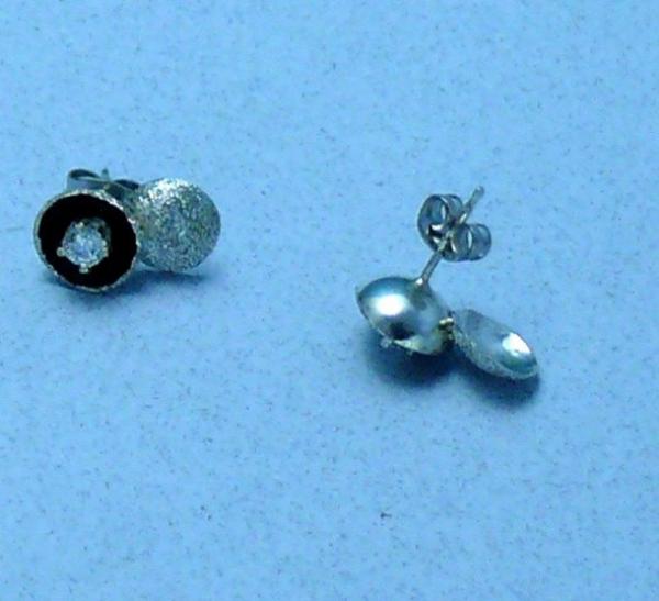 Sterling Silver Diamond Pave' Tooling Small Bubble Earrings Cubic Zircon picture