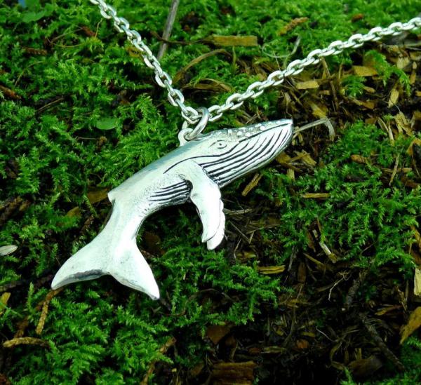 2" Humpback Whale Sterling Silver Pendant 2" picture