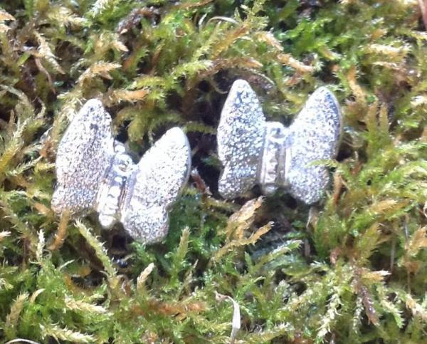 Butterfly Sterling Silver post Earrings with Diamond Pave' Tooling picture