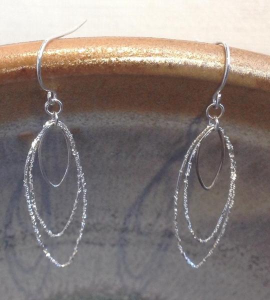 Hoop Earrings triple Sterling Silver diamond pave'tooled Marquise shaped