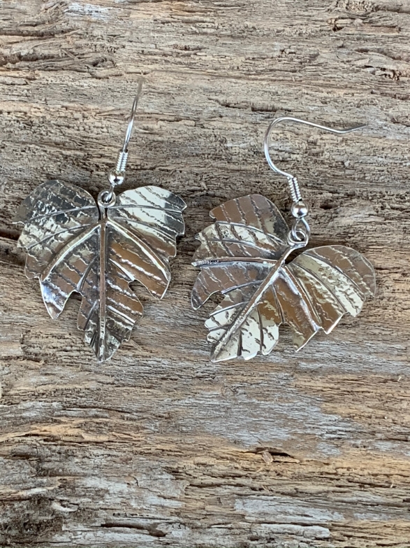Grape Leaf Earrings Hand Wrought Sterling
