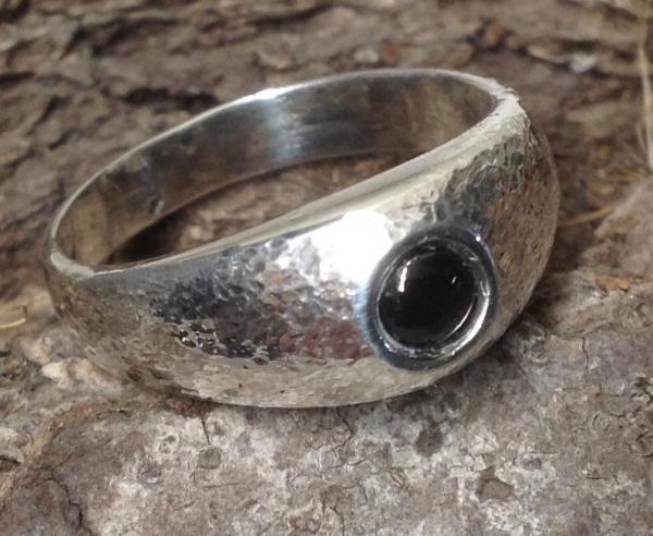 Sterling Silver Hammered Texture Ring with Black Onyx picture