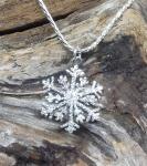 Snowflake Pendant 23mm Sterling Silver Diamond Pave' Tooled snow flake Chain sold sepperatly