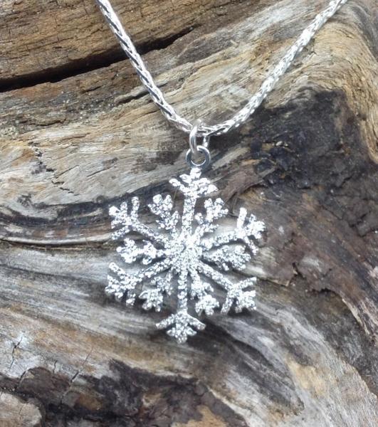 Snowflake Pendant 23mm Sterling Silver Diamond Pave' Tooled snow flake Chain sold sepperatly picture