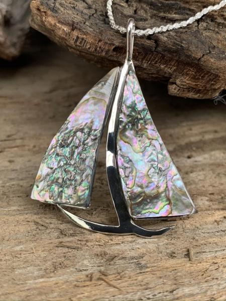 Large sailboat with abalone sales sterling silver picture