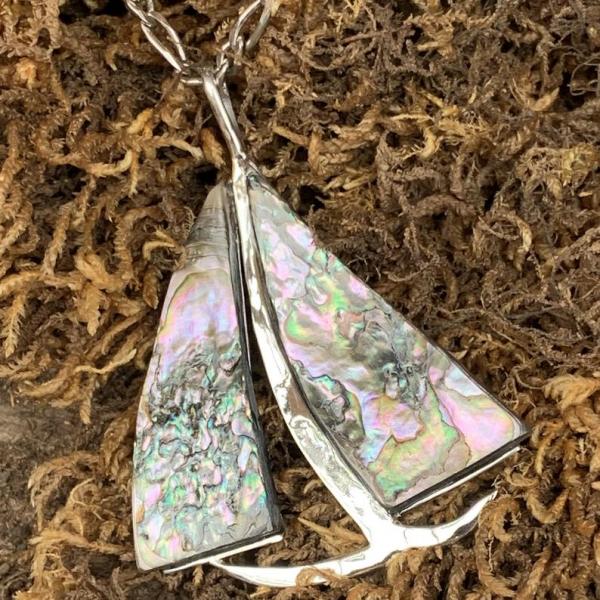 Large sailboat with abalone sales sterling silver picture