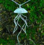 Jellyfish Pendant Sterling Silver Diamond pave' tooled