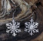 Snowflake Earrings 23mm Sterling Silver Diamond Pave' Tooled snow flake