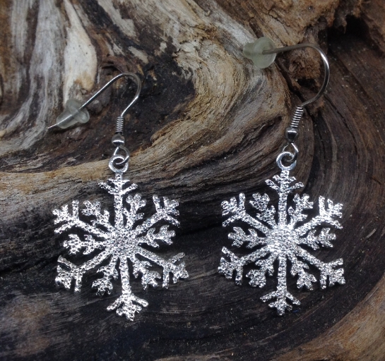 Snowflake Earrings 23mm Sterling Silver Diamond Pave' Tooled snow flake picture