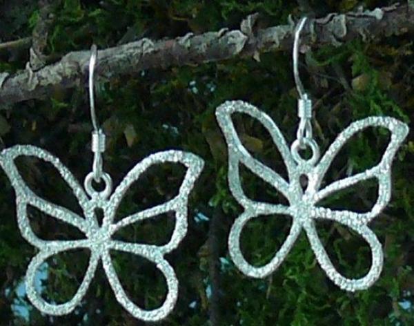 Butterfly Sterling Silver Earrings with Diamond Pave' Tooling picture