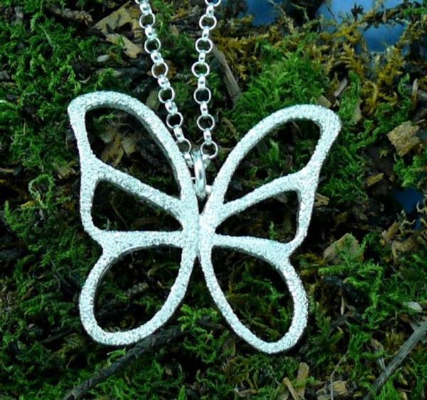 Butterfly Sterling Silver Pendant with Diamond Pave' Tooling