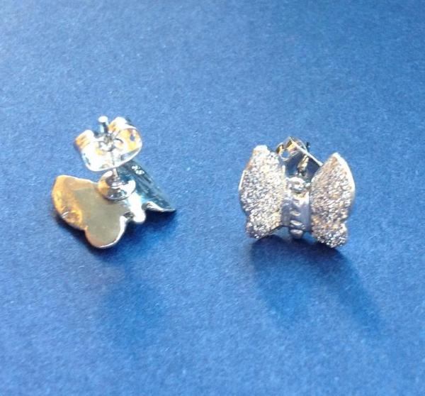 Butterfly Sterling Silver post Earrings with Diamond Pave' Tooling picture